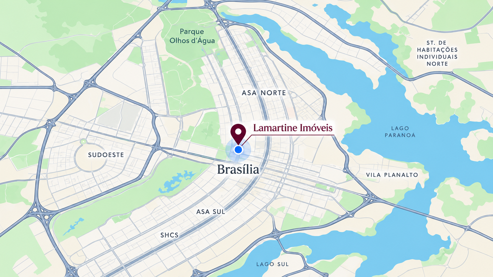 Mapa da localiza&ccedil;&atilde;o da Lamartine Im&oacute;veis em Bras&iacute;lia